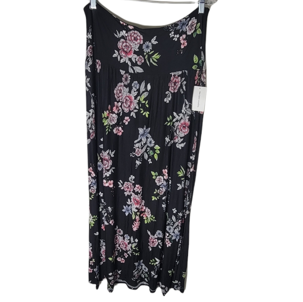 New York Laundry women's plus 2X black floral banded waist maxi skirt